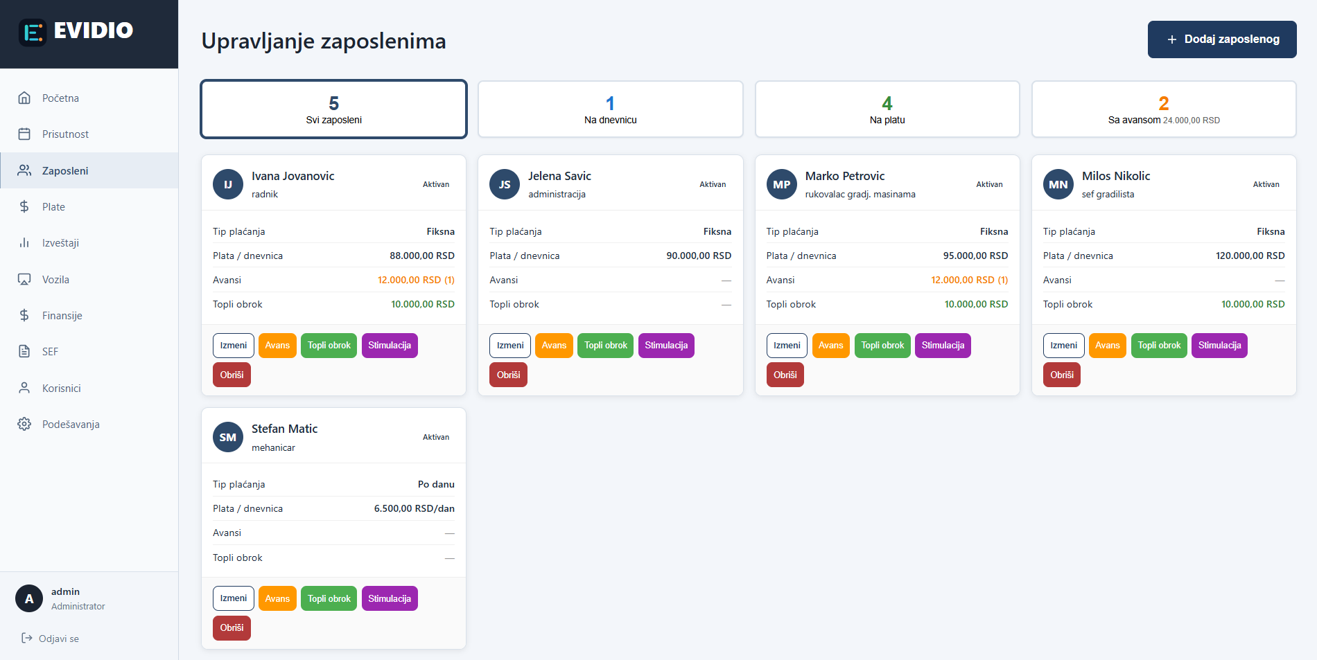 EVIDIO employees module